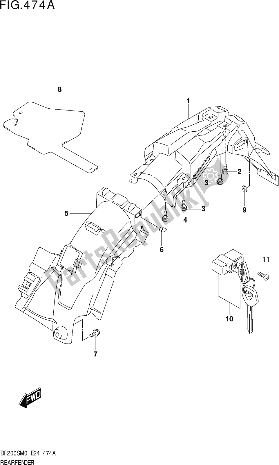 Alle onderdelen voor de Fig. 474a Rear Fender van de Suzuki DR 200S 2020