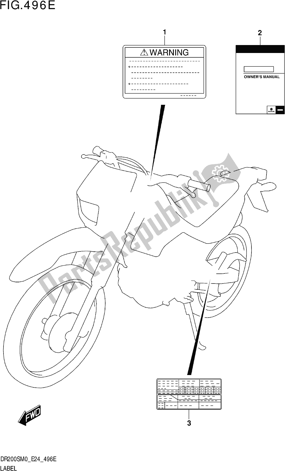 All parts for the Fig. 496e Label of the Suzuki DR 200S 2020