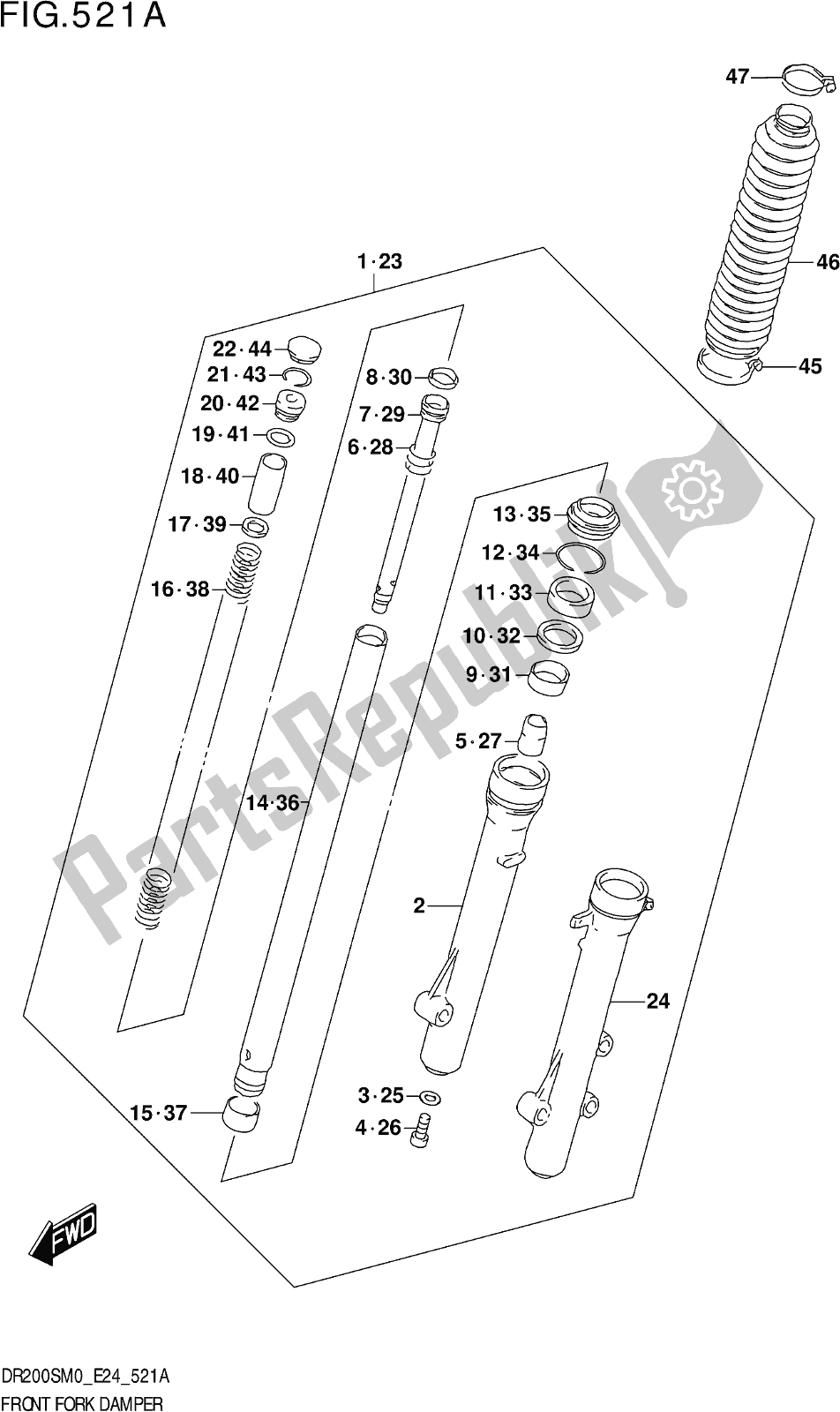 All parts for the Fig. 521a Front Fork Damper of the Suzuki DR 200S 2020