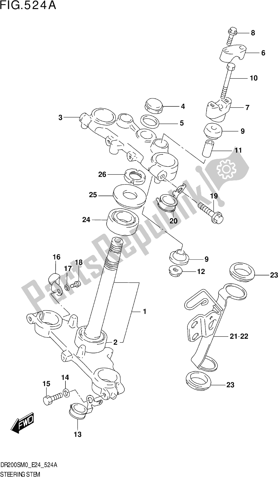 Alle onderdelen voor de Fig. 524a Steering Stem van de Suzuki DR 200S 2020