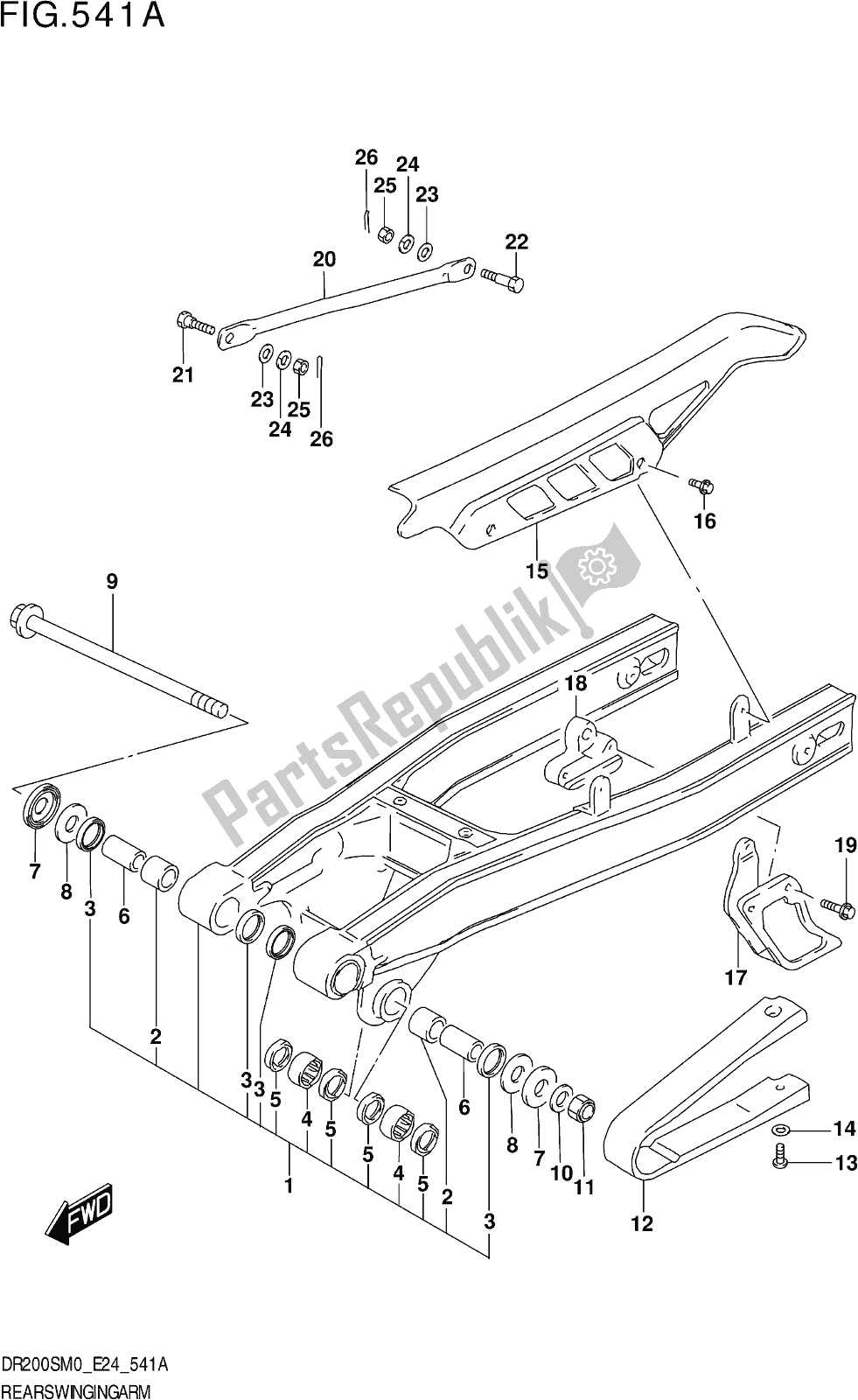 Alle onderdelen voor de Fig. 541a Rear Swingingarm van de Suzuki DR 200S 2020