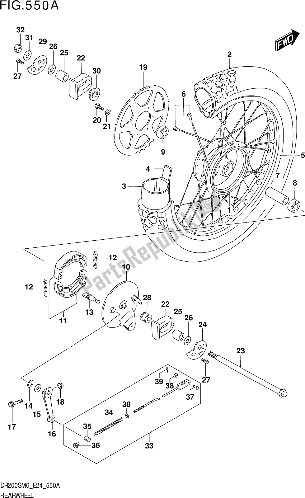 Alle onderdelen voor de Fig. 550a Rear Wheel van de Suzuki DR 200S 2020