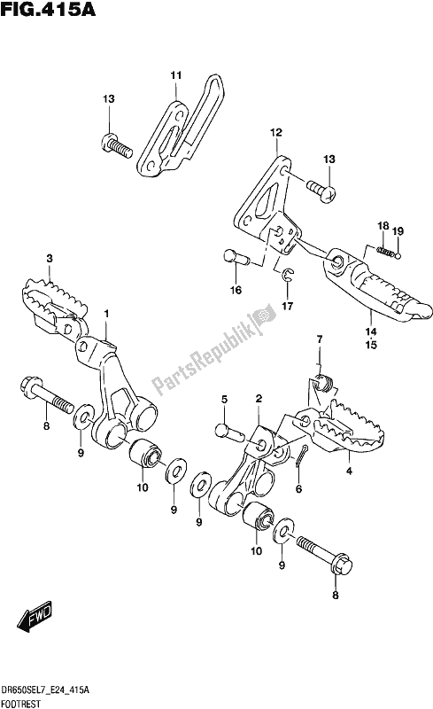 All parts for the Footrest of the Suzuki DR 650 SE 2017