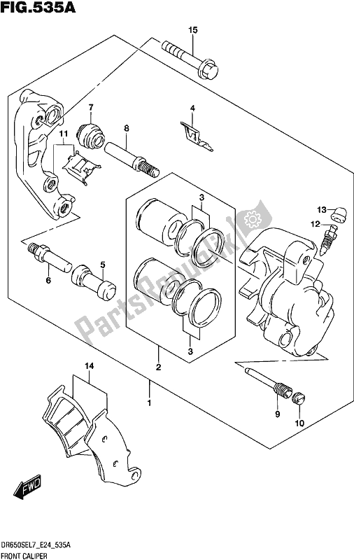 All parts for the Front Caliper of the Suzuki DR 650 SE 2017