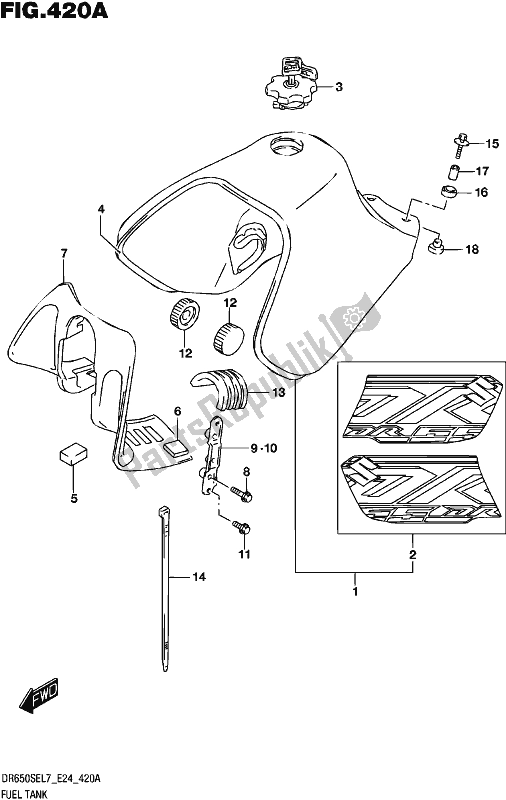 All parts for the Fuel Tank of the Suzuki DR 650 SE 2017