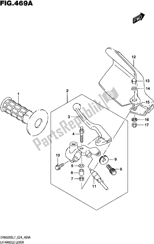 All parts for the Lh Handle Lever of the Suzuki DR 650 SE 2017