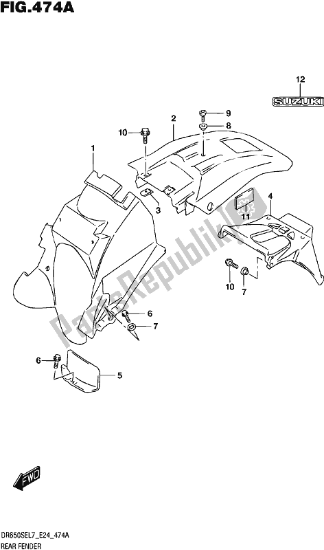 All parts for the Rear Fender of the Suzuki DR 650 SE 2017