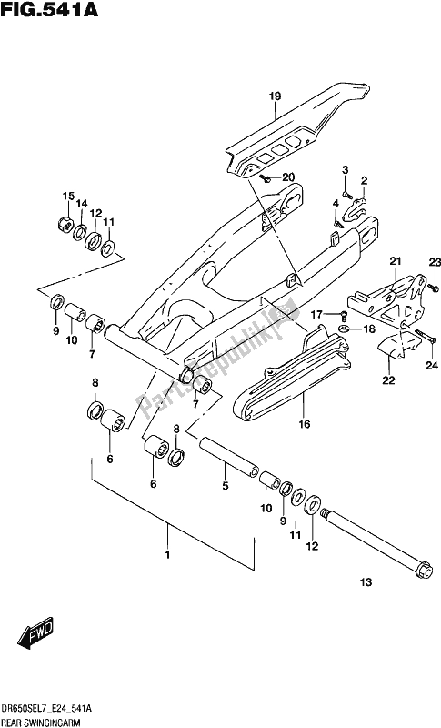 All parts for the Rear Swingingarm of the Suzuki DR 650 SE 2017