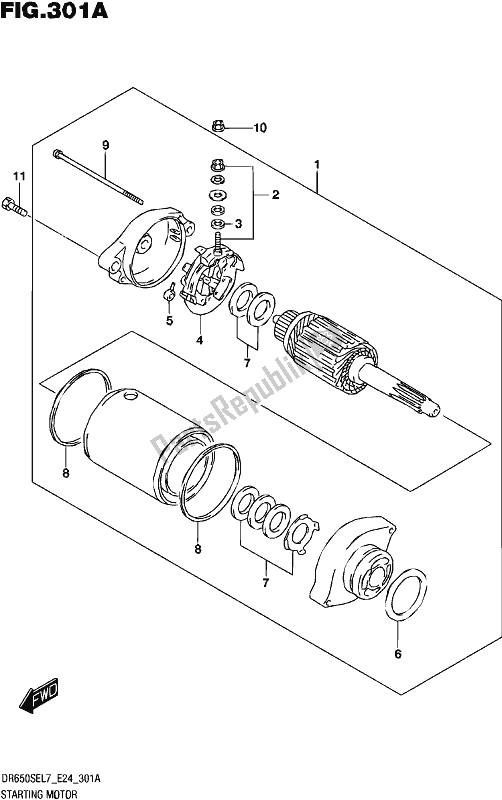 All parts for the Starting Motor of the Suzuki DR 650 SE 2017