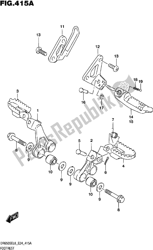 All parts for the Footrest of the Suzuki DR 650 SE 2018