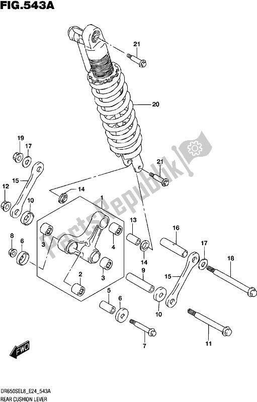 All parts for the Rear Cushion Lever of the Suzuki DR 650 SE 2018