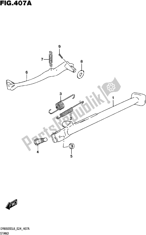 All parts for the Stand of the Suzuki DR 650 SE 2018