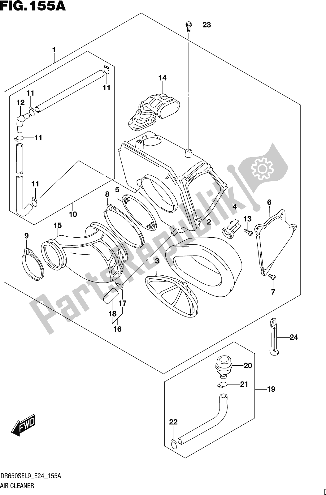 All parts for the Fig. 155a Air Cleaner of the Suzuki DR 650 SE 2019