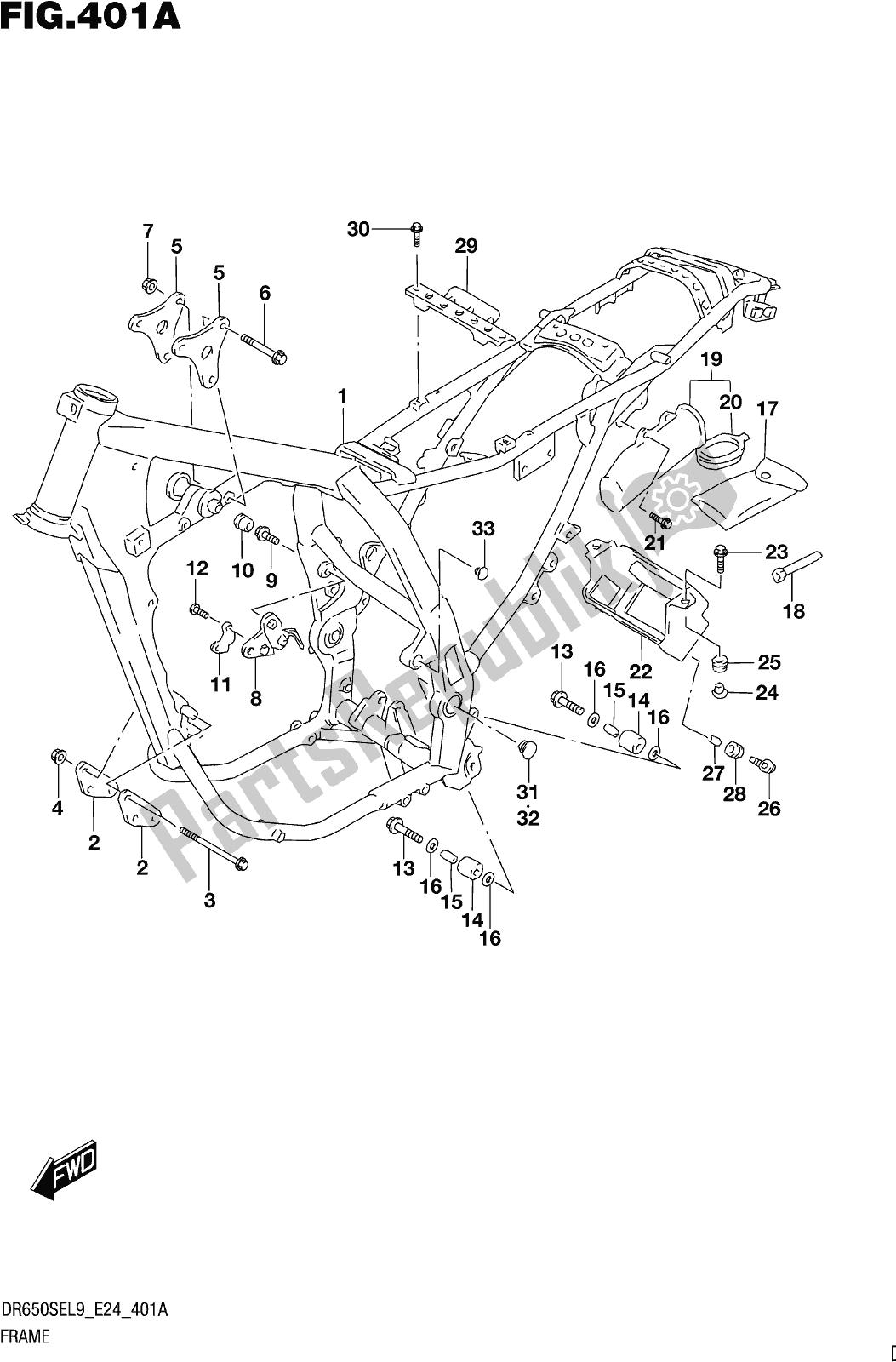 Todas as partes de Fig. 401a Frame do Suzuki DR 650 SE 2019