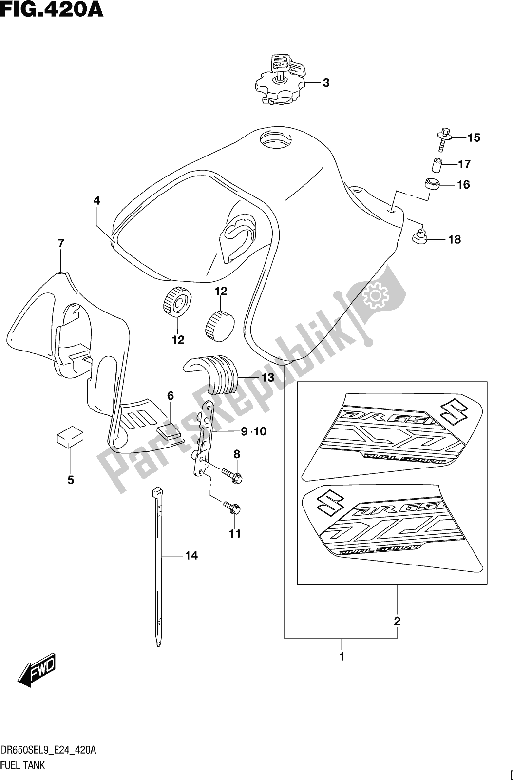 Todas as partes de Fig. 420a Fuel Tank do Suzuki DR 650 SE 2019