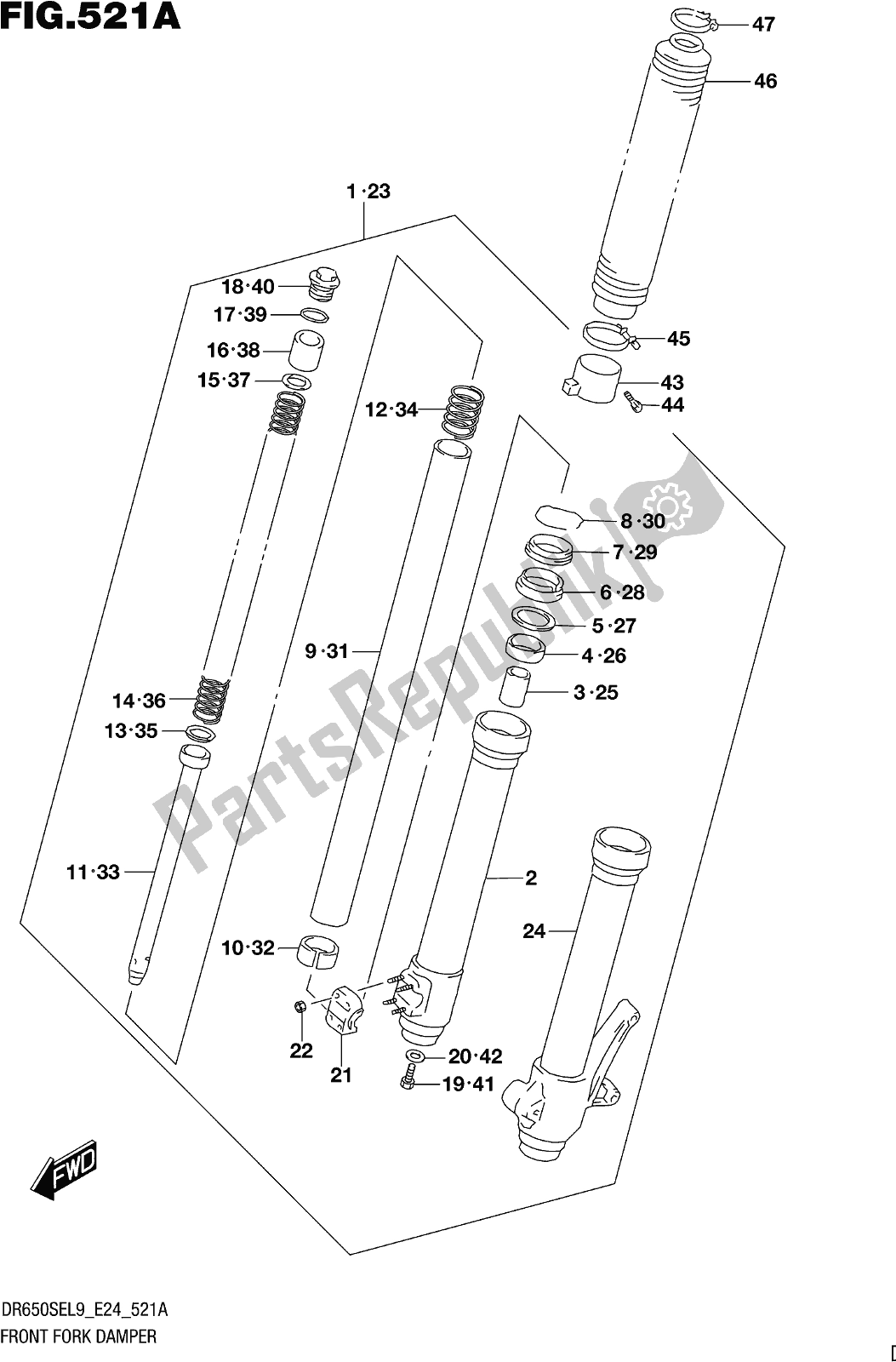 Todas as partes de Fig. 521a Front Fork Damper do Suzuki DR 650 SE 2019