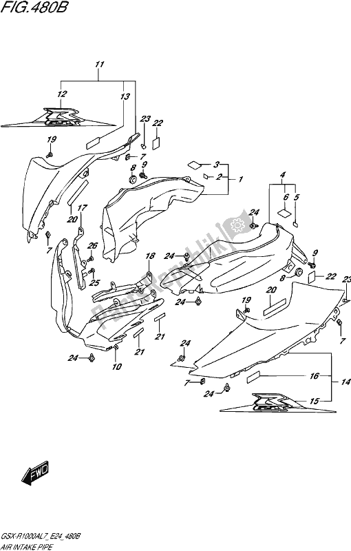 Alle onderdelen voor de Air Intake Pipe (ykv,yvz) van de Suzuki Gsx-r 1000A 2017