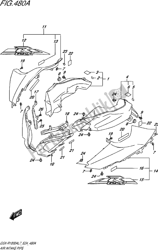 All parts for the Air Intake Pipe (ysf) of the Suzuki Gsx-r 1000A 2017