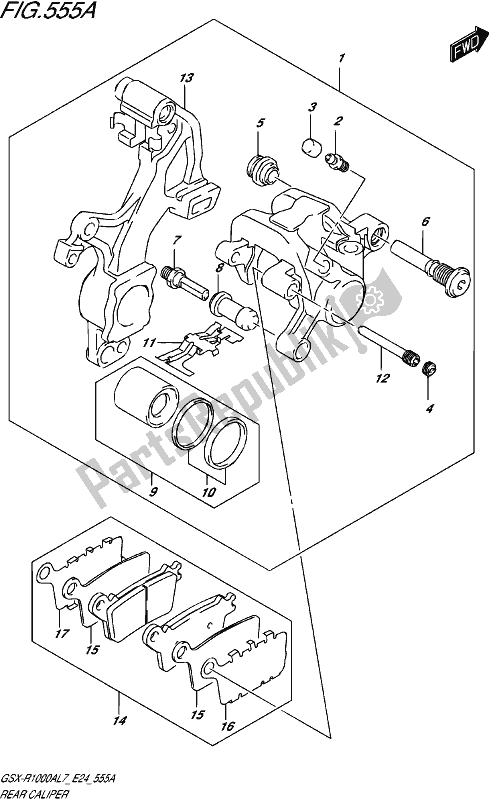 All parts for the Rear Caliper of the Suzuki Gsx-r 1000A 2017