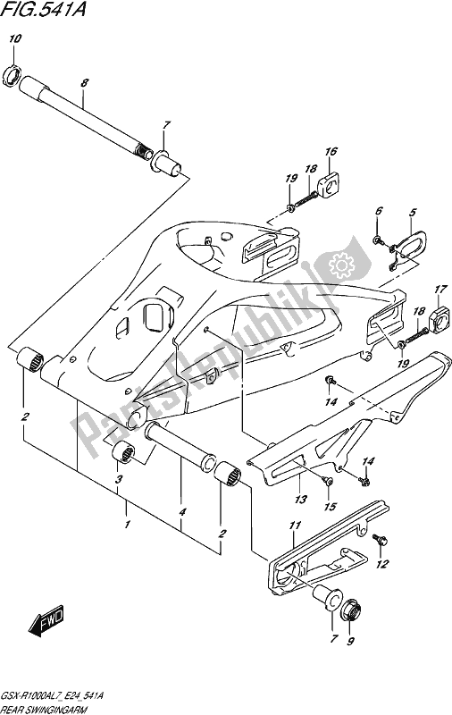 All parts for the Rear Swingingarm of the Suzuki Gsx-r 1000A 2017