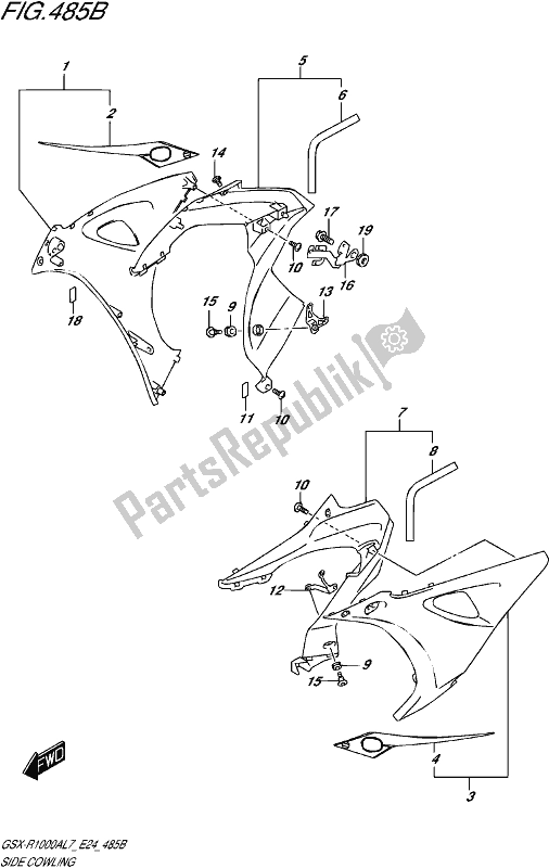 Alle onderdelen voor de Side Cowling (ykv,yvz) van de Suzuki Gsx-r 1000A 2017