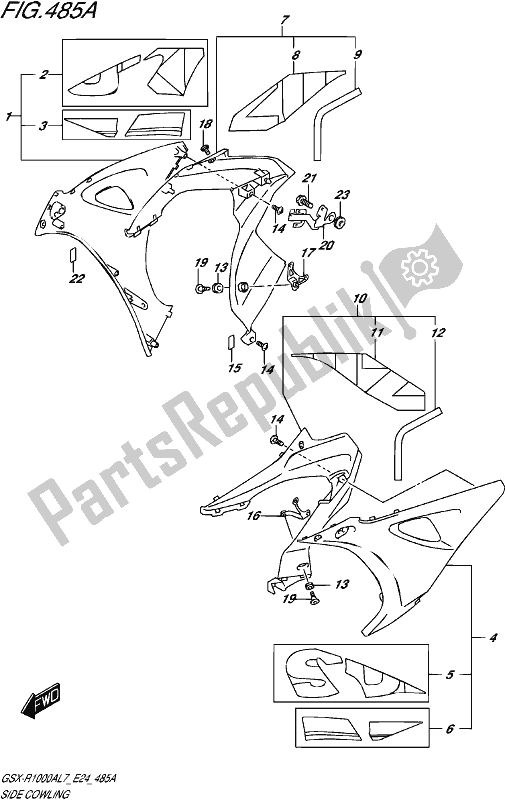 All parts for the Side Cowling (ysf) of the Suzuki Gsx-r 1000A 2017
