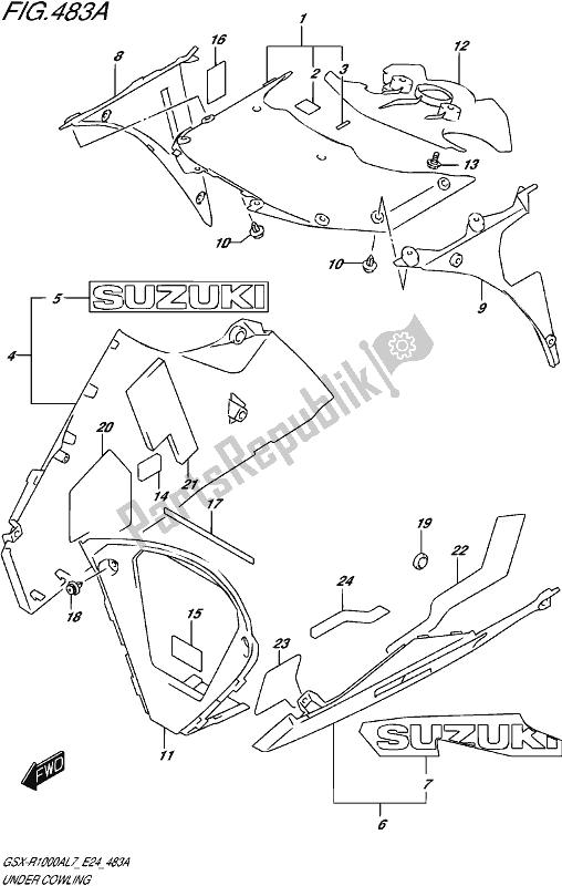 All parts for the Under Cowling of the Suzuki Gsx-r 1000A 2017