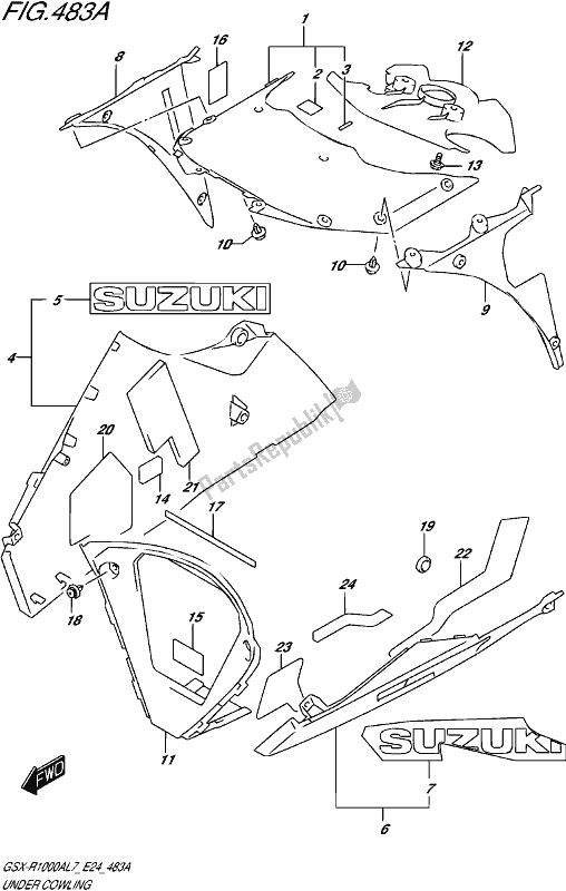 All parts for the Under Cowling of the Suzuki Gsx-r 1000A 2017