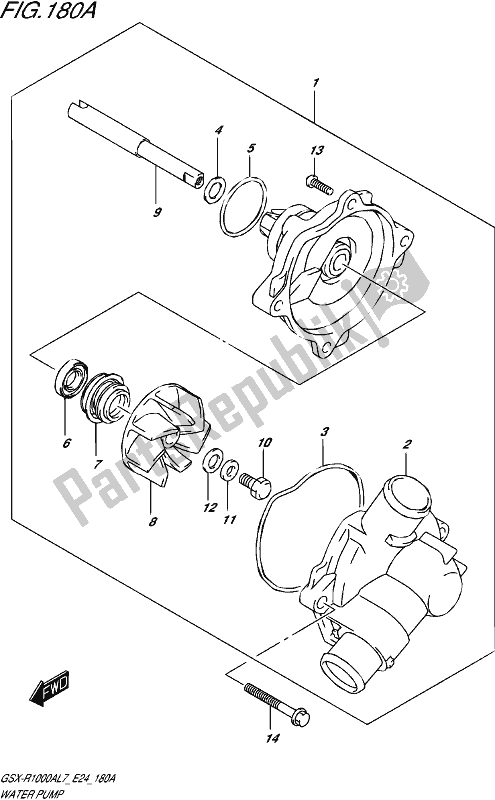 All parts for the Water Pump of the Suzuki Gsx-r 1000A 2017