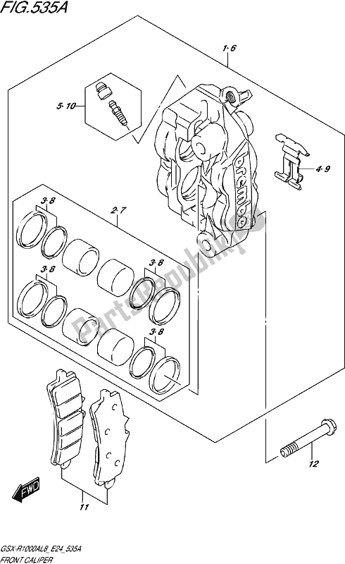 All parts for the Front Caliper of the Suzuki Gsx-r 1000A 2018