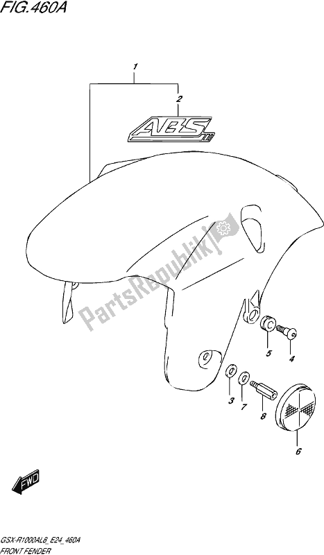 All parts for the Front Fender (gsx-r1000al8 E24) (for Yww,ysf) of the Suzuki Gsx-r 1000A 2018