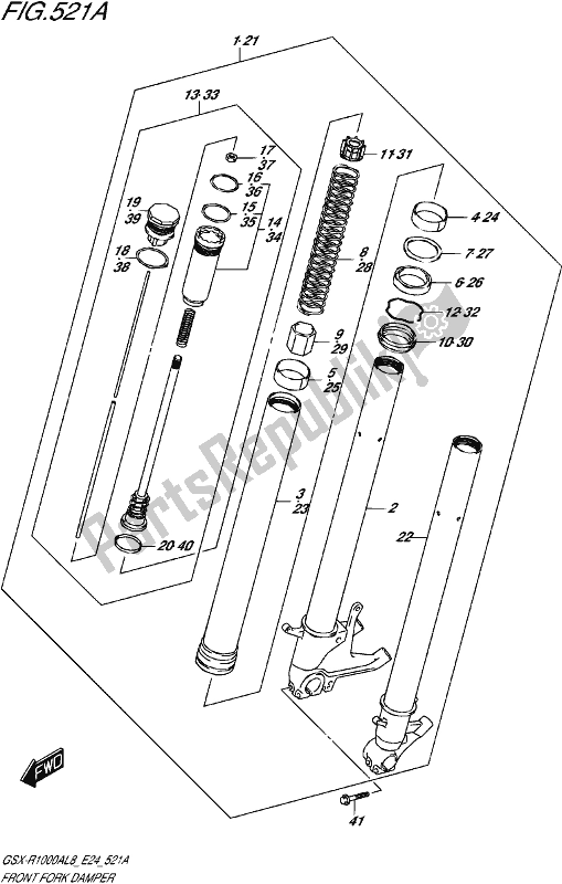 All parts for the Front Fork Damper (gsx-r1000al8 E24) of the Suzuki Gsx-r 1000A 2018