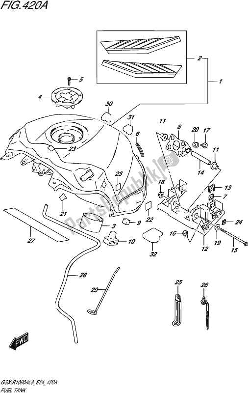 All parts for the Fuel Tank (gsx-r1000al8 E24) (for Yww) of the Suzuki Gsx-r 1000A 2018