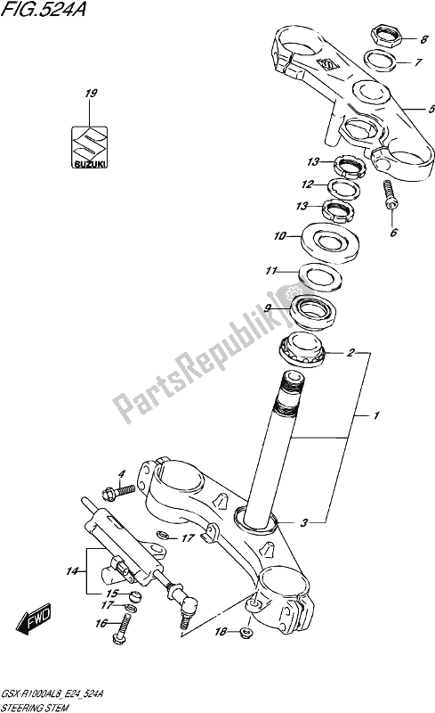 All parts for the Steering Stem (gsx-r1000al8 E24) of the Suzuki Gsx-r 1000A 2018