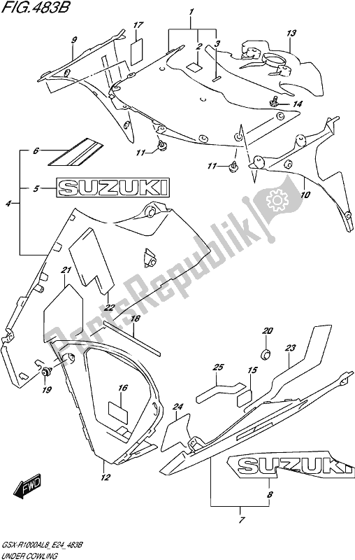 Toutes les pièces pour le Under Cowling (gsx-r1000al8 E24) (for Ysf) du Suzuki Gsx-r 1000A 2018