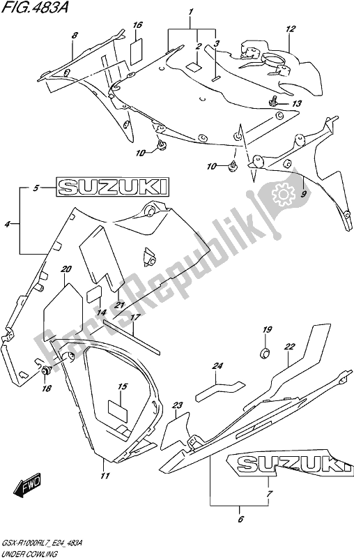 Alle onderdelen voor de Under Cowling (gsx-r1000rl7 E24) van de Suzuki Gsx-r 1000R 2017