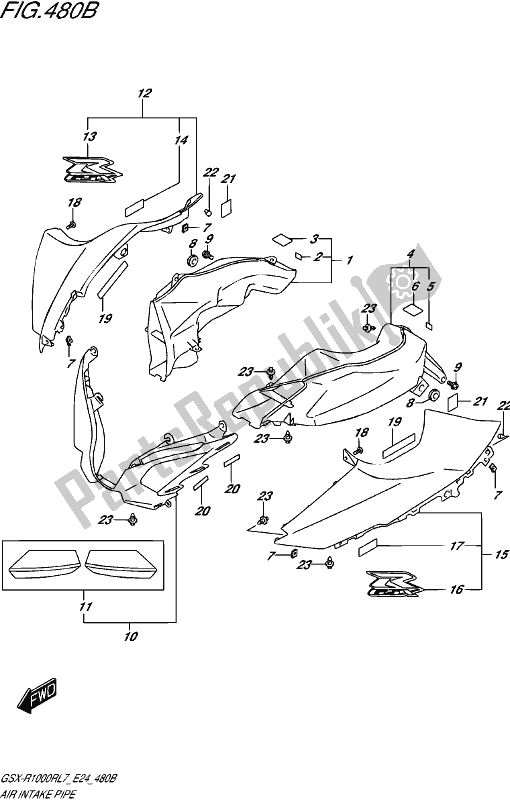 Alle onderdelen voor de Air Intake Pipe (gsx-r1000rzl7 E24) van de Suzuki Gsx-r 1000 RZ 2017