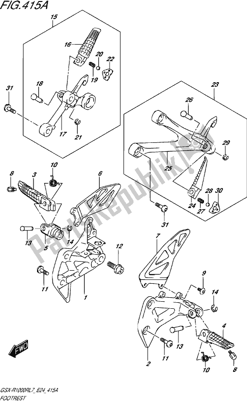 All parts for the Footrest of the Suzuki Gsx-r 1000 RZ 2017