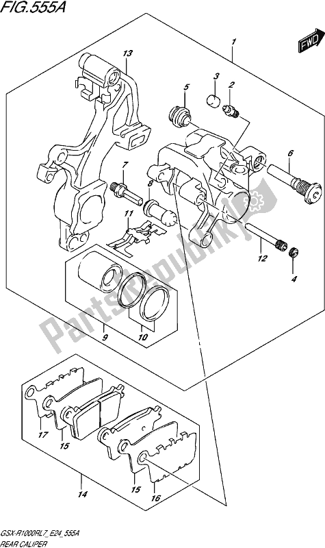 All parts for the Rear Caliper of the Suzuki Gsx-r 1000 RZ 2017