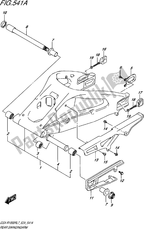 All parts for the Rear Swingingarm of the Suzuki Gsx-r 1000 RZ 2017