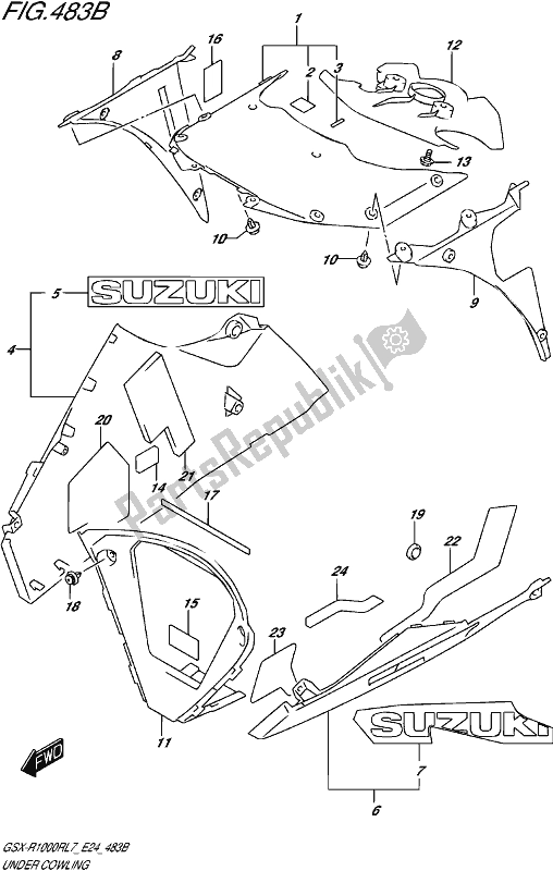 All parts for the Under Cowling (gsx-r1000rzl7 E24) of the Suzuki Gsx-r 1000 RZ 2017