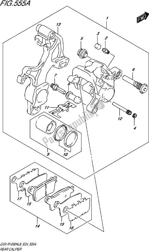 All parts for the Rear Caliper of the Suzuki Gsx-r 1000 RZ 2018