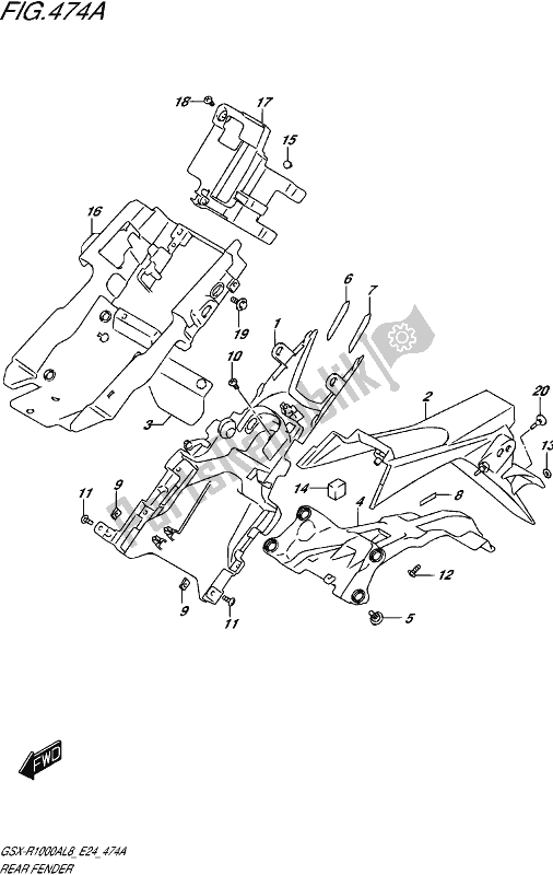 Tutte le parti per il Parafango Posteriore del Suzuki Gsx-r 1000 RZ 2018