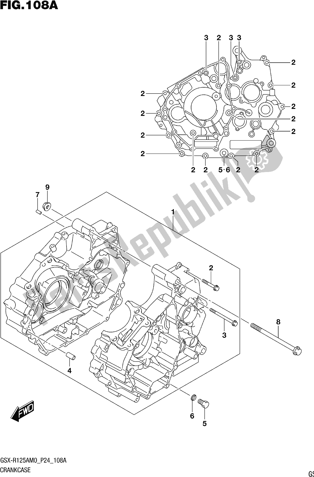 All parts for the Fig. 108a Crankcase of the Suzuki Gsx-r 125A 2020