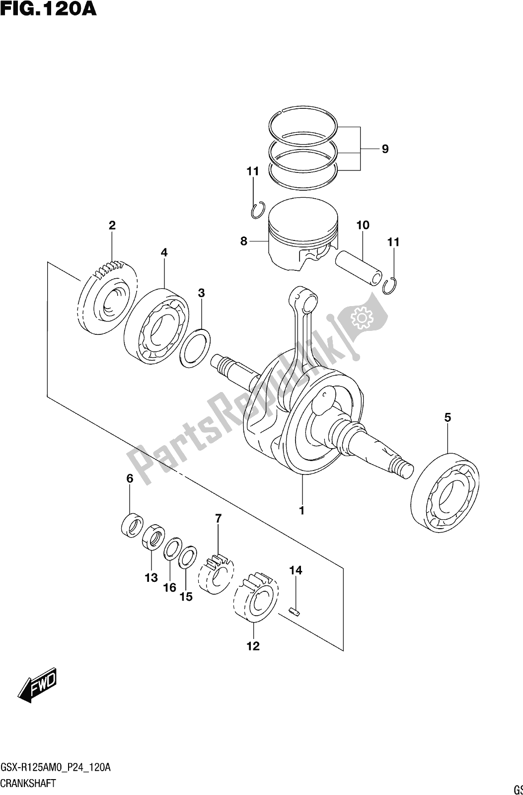 Todas as partes de Fig. 120a Crankshaft do Suzuki Gsx-r 125A 2020