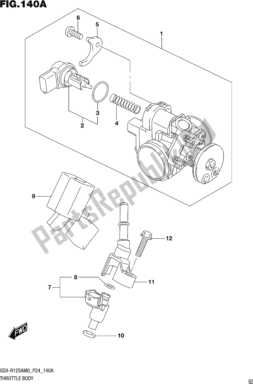 All parts for the Fig. 140a Throttle Body of the Suzuki Gsx-r 125A 2020