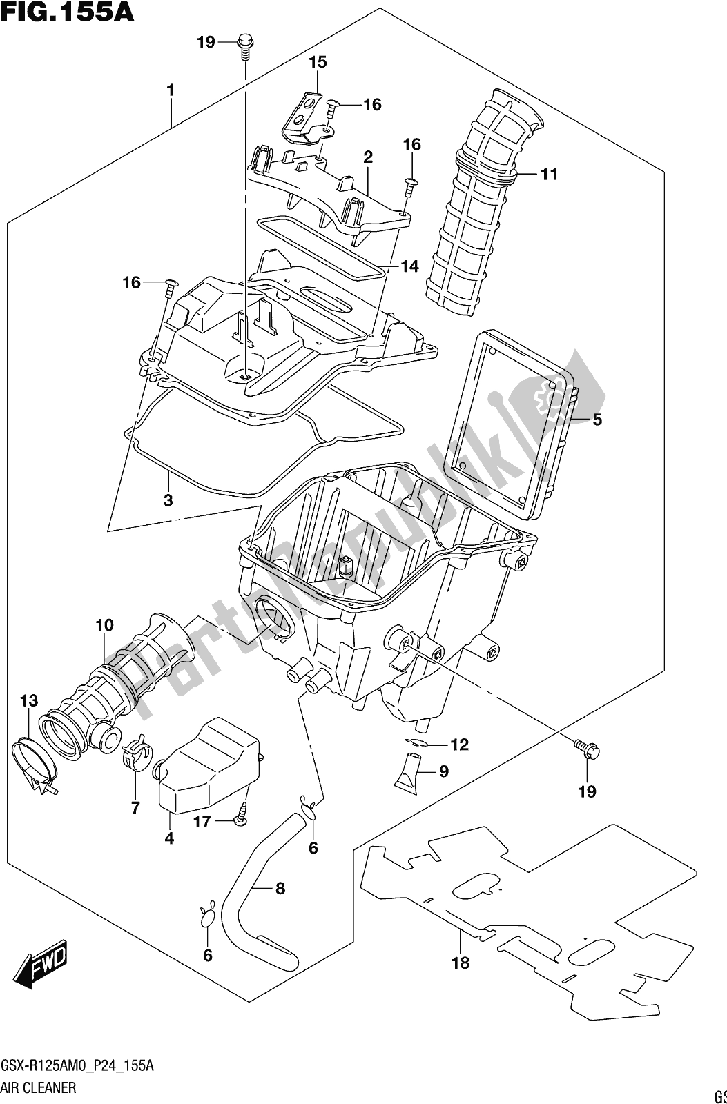 All parts for the Fig. 155a Air Cleaner of the Suzuki Gsx-r 125A 2020