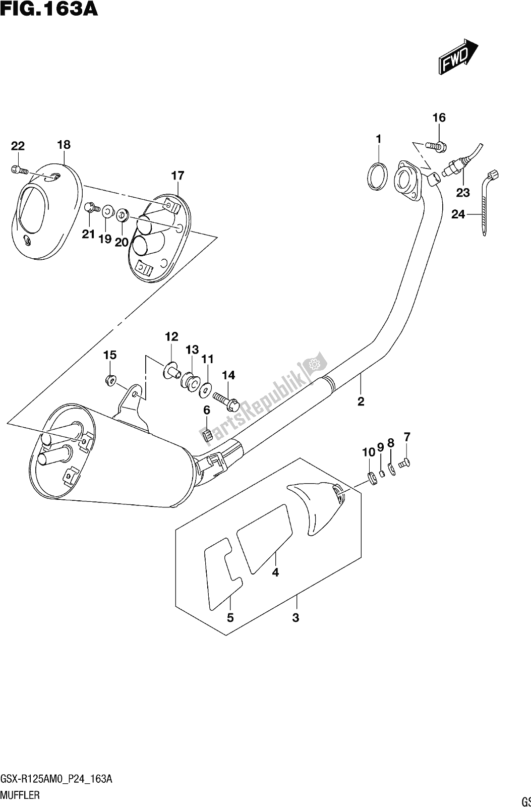 All parts for the Fig. 163a Muffler of the Suzuki Gsx-r 125A 2020