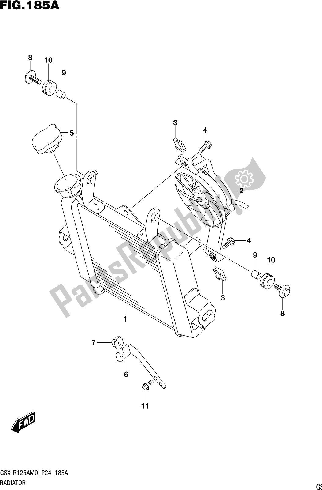 All parts for the Fig. 185a Radiator of the Suzuki Gsx-r 125A 2020
