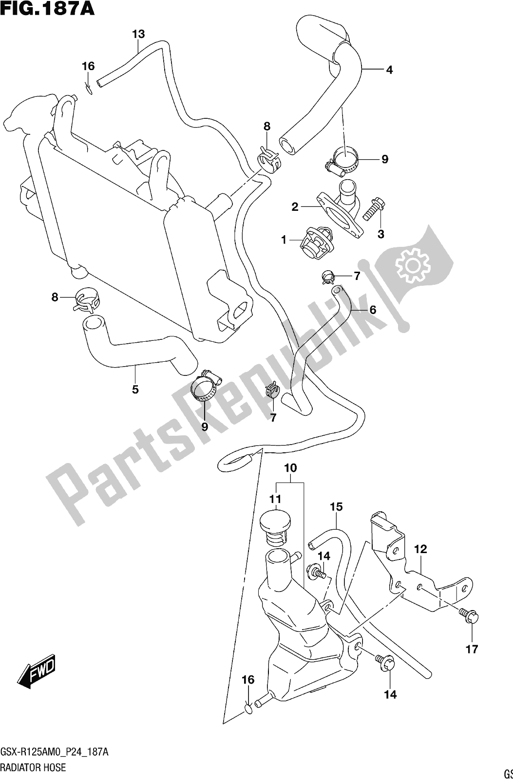 All parts for the Fig. 187a Radiator Hose of the Suzuki Gsx-r 125A 2020
